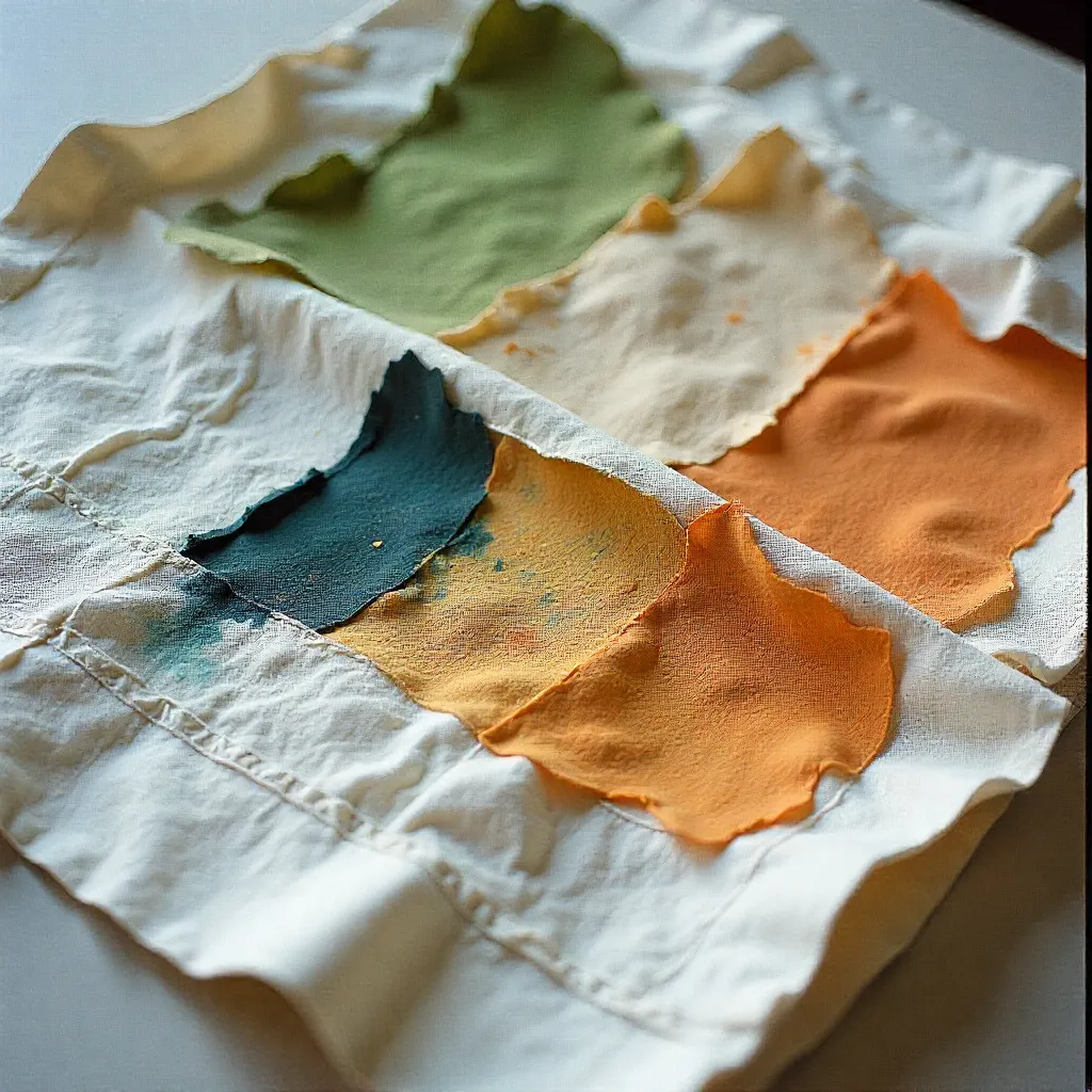 Colorful naturally dyed fabrics in various shades